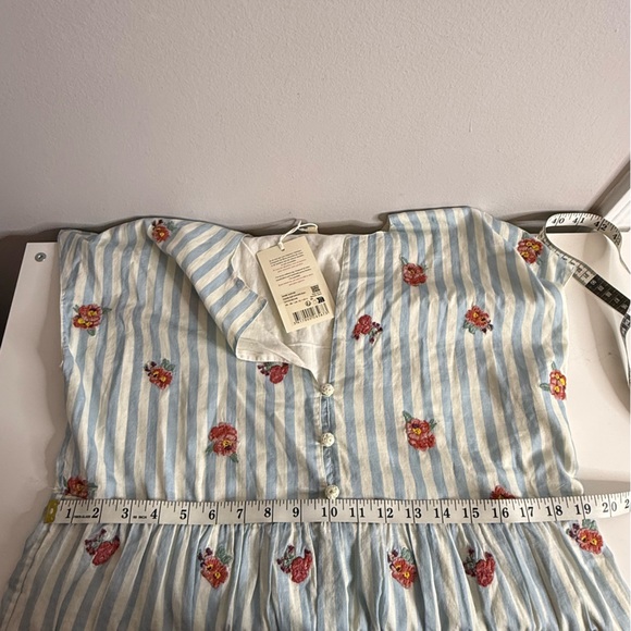 Sézane Saphir Mini Dress Floral Embroidery Blue White Striped US 6 NWT - Picture 10 of 14